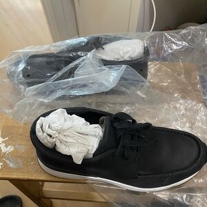 Vince Black Leather Boat Shoes
